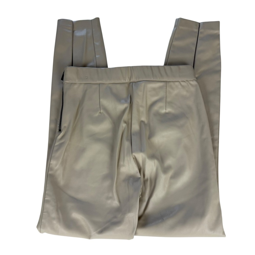 Zara Faux Leather Pants Womens Size Small Beige Skinny Ankle‎ Zipper Hem Modern - Picture 4 of 10